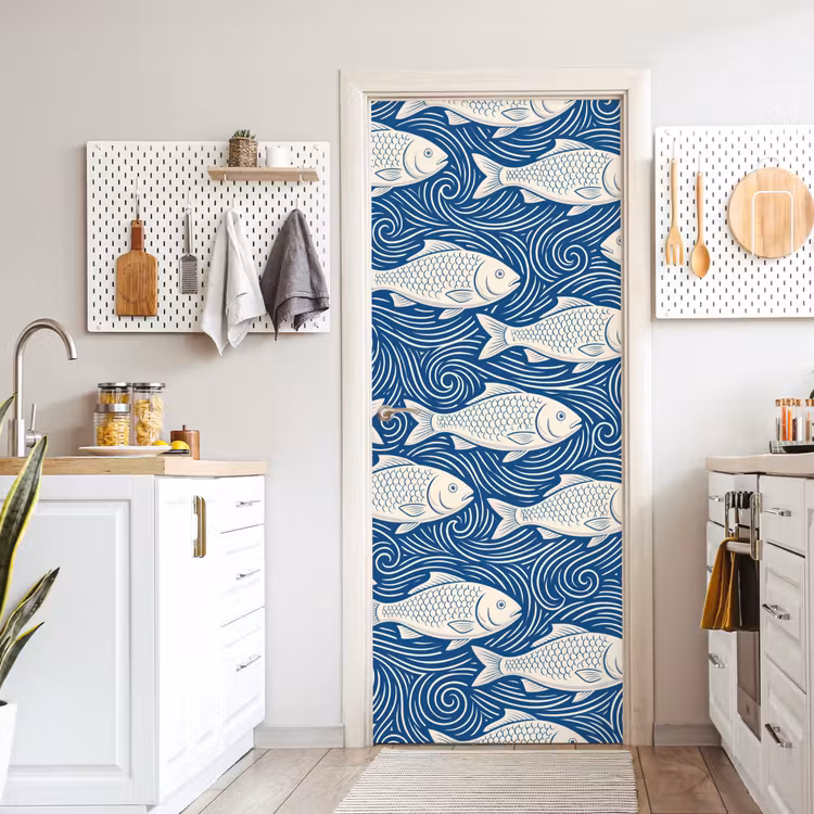 Deursticker - Vis - Water - Patroon - Grafisch - Blauw — 7