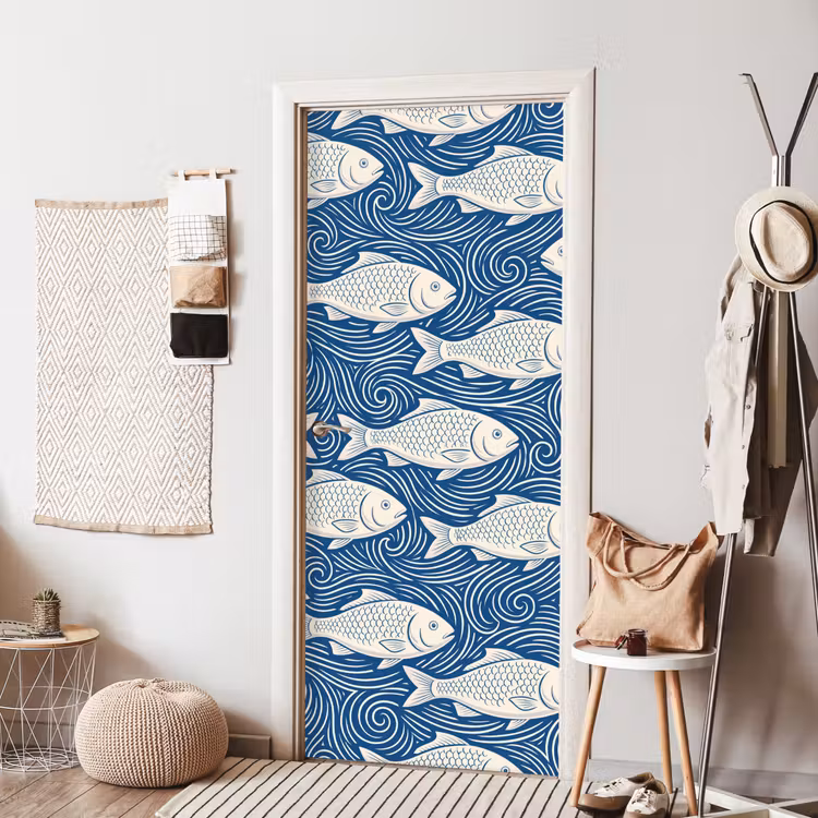 Deursticker - Vis - Water - Patroon - Grafisch - Blauw — 8