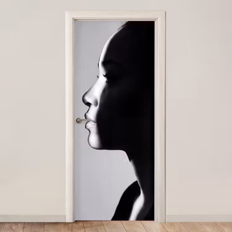 Deursticker - Vrouw - Profiel - Mensen - Zwart-wit — 1