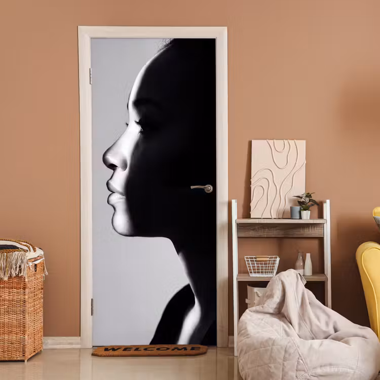 Deursticker - Vrouw - Profiel - Mensen - Zwart-wit — 2