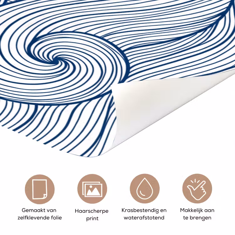 Deursticker - Walvis - Staart - Golven - Lijntekening - Blauw — 3