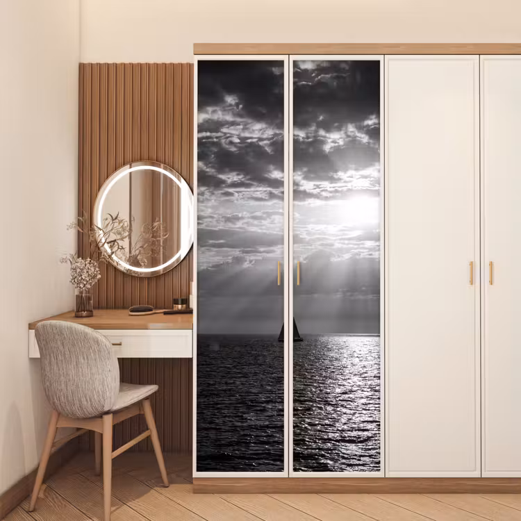 Deursticker - Water - Boot - Lucht - Natuur - Zwart-wit — 5