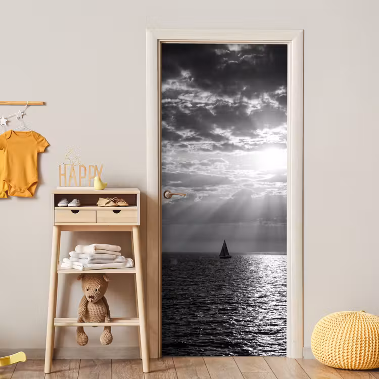Deursticker - Water - Boot - Lucht - Natuur - Zwart-wit — 6