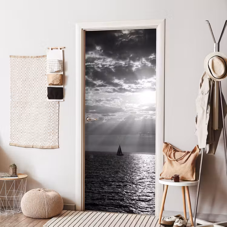 Deursticker - Water - Boot - Lucht - Natuur - Zwart-wit — 8
