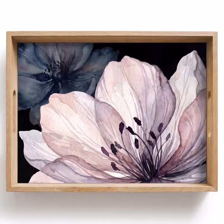 Dienblad - Bloemen - Aquarel - Modern - Roze - Donker — 1