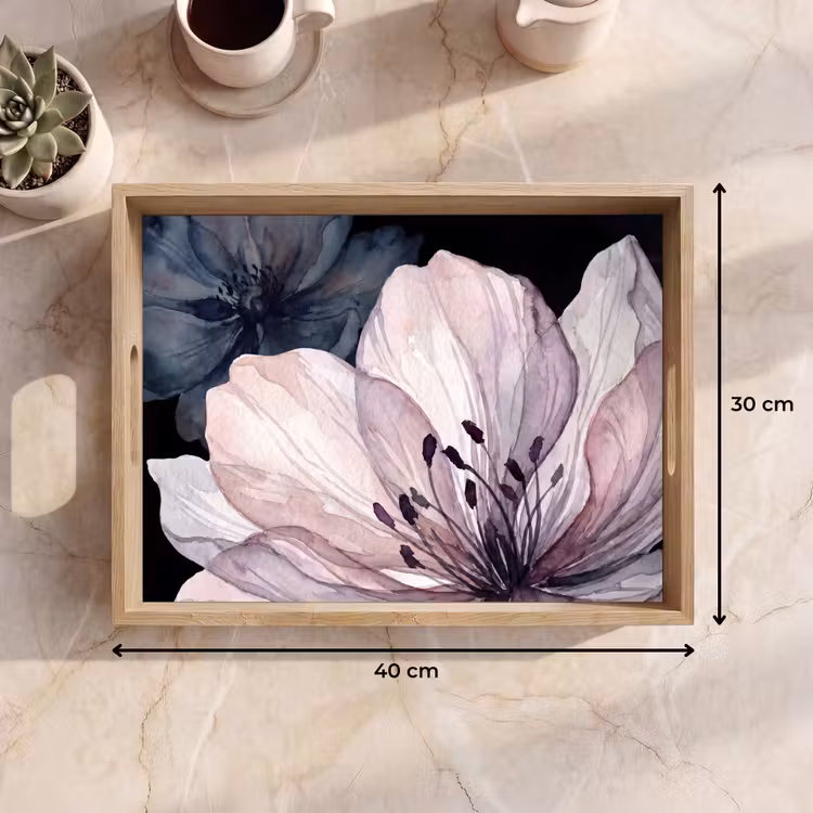 Dienblad - Bloemen - Aquarel - Modern - Roze - Donker — 9