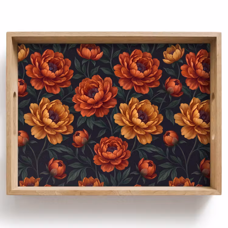 Dienblad - Bloemen - Bladeren - Natuur - Modern - Oranje — 1