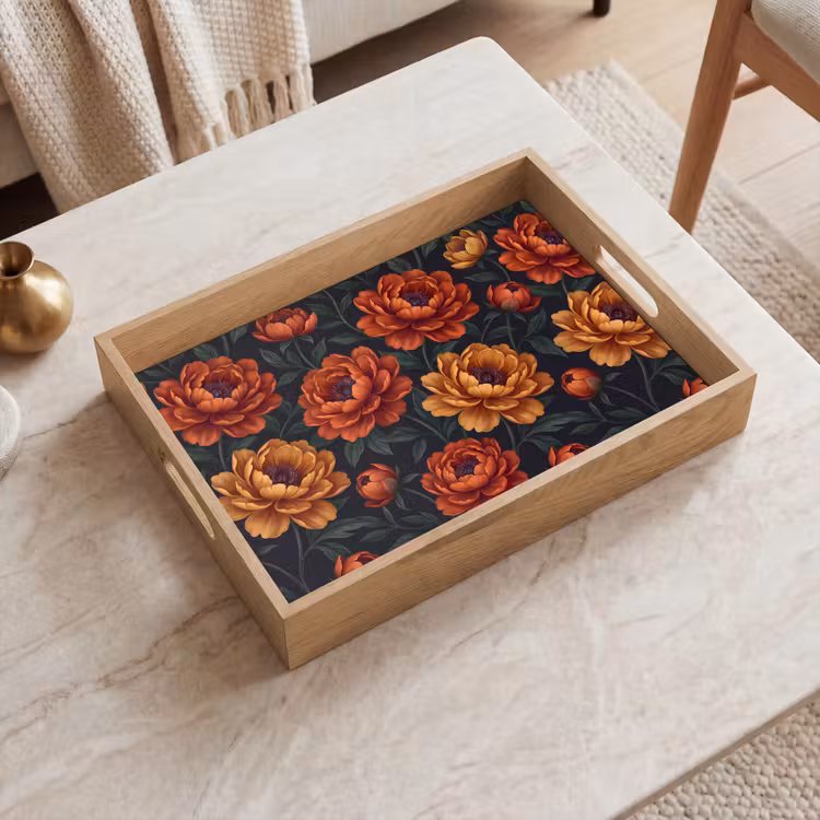 Dienblad - Bloemen - Bladeren - Natuur - Modern - Oranje — 2