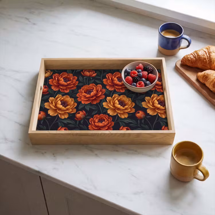 Dienblad - Bloemen - Bladeren - Natuur - Modern - Oranje — 4