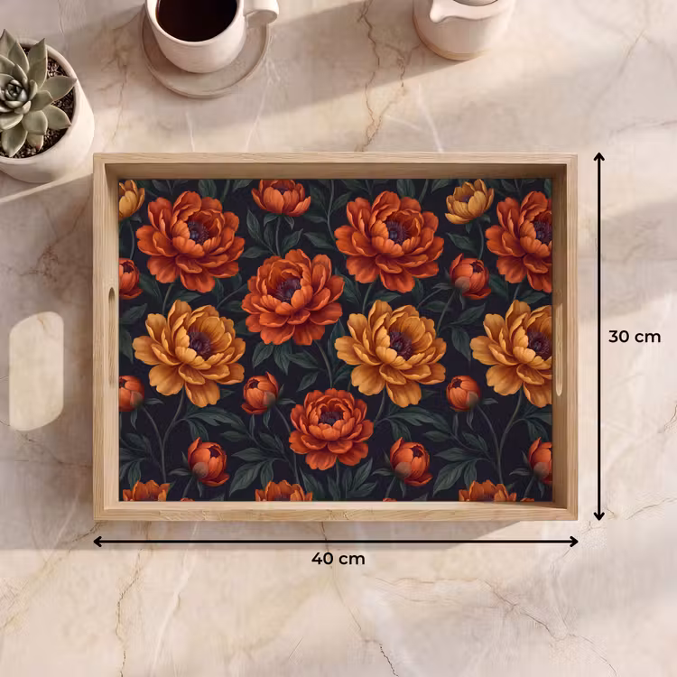 Dienblad - Bloemen - Bladeren - Natuur - Modern - Oranje — 9