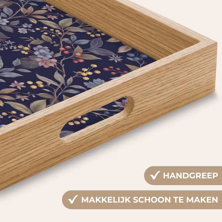 Dienblad - Bloemen - Bladeren - Patroon - Botanisch - Donkerblauw — 5
