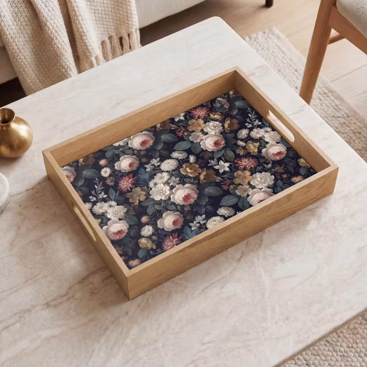 Dienblad - Bloemen - Boeket - Botanisch - Vintage - Donkere achtergrond — 2