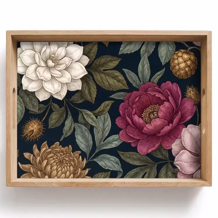 Dienblad - Bloemen - Botanisch - Illustratie - Donker - Vintage — 1