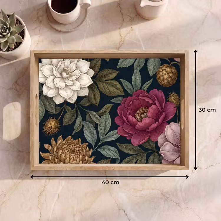 Dienblad - Bloemen - Botanisch - Illustratie - Donker - Vintage — 9
