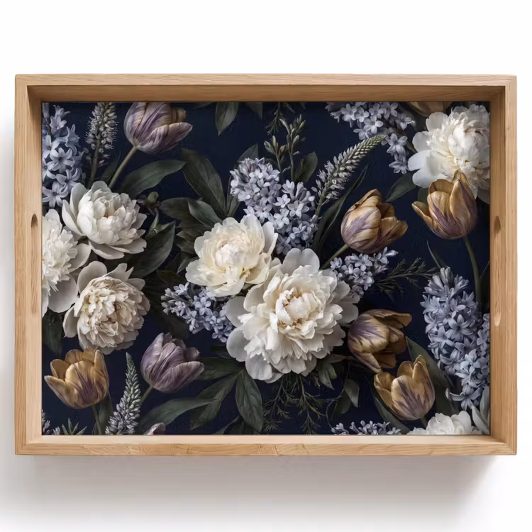 Dienblad - Bloemen - Donker - Elegant - Natuur - Wit — 1