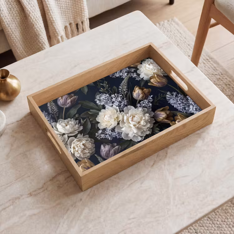 Dienblad - Bloemen - Donker - Elegant - Natuur - Wit — 2