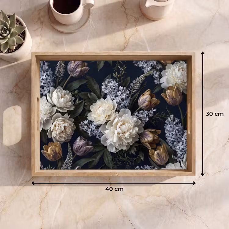 Dienblad - Bloemen - Donker - Elegant - Natuur - Wit — 9