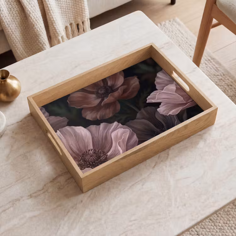 Dienblad - Bloemen - Natuur - Roze - Donker - Modern — 2