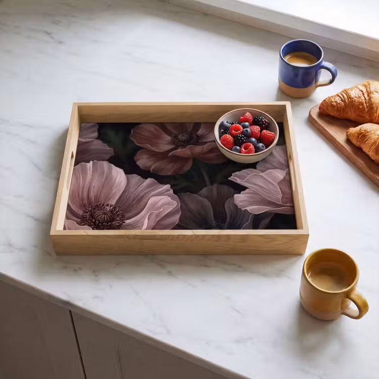 Dienblad - Bloemen - Natuur - Roze - Donker - Modern — 4