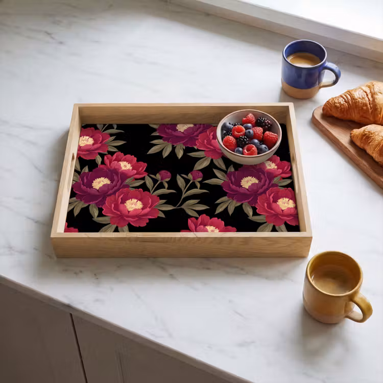 Dienblad - Bloemen - Patroon - Botanisch - Rood - Zwart — 4
