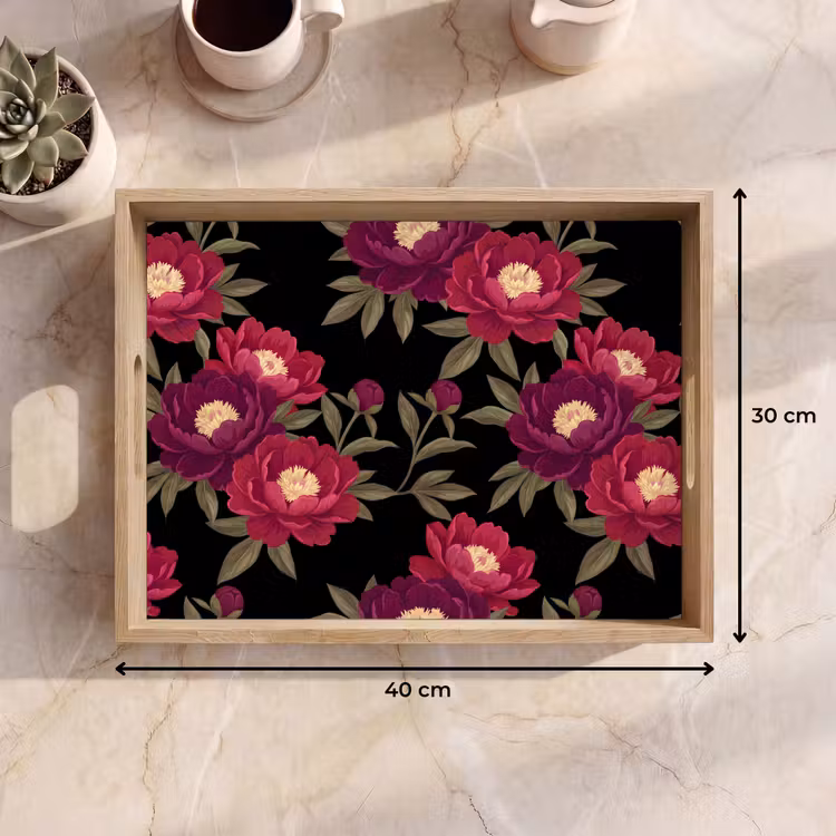Dienblad - Bloemen - Patroon - Botanisch - Rood - Zwart — 9