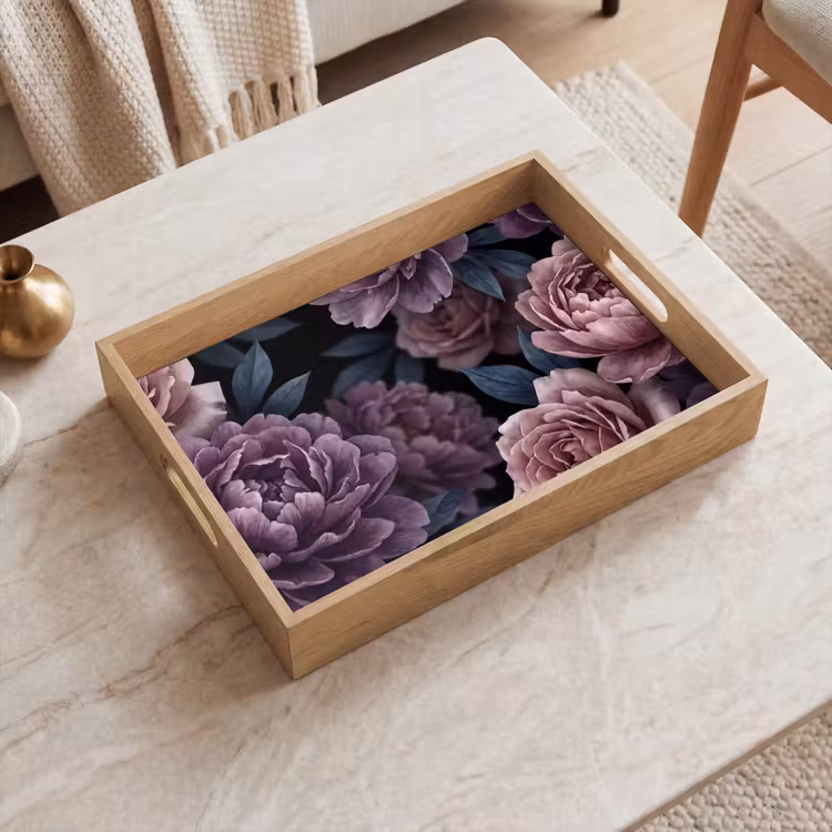 Dienblad - Bloemen - Patroon - Donker - Botanisch - Paars — 2