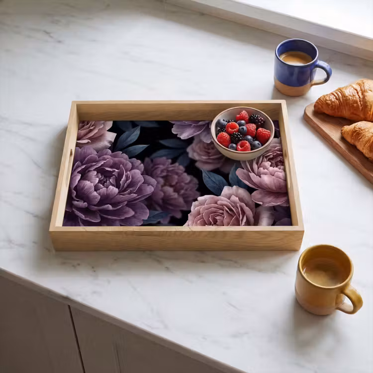 Dienblad - Bloemen - Patroon - Donker - Botanisch - Paars — 4