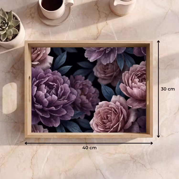 Dienblad - Bloemen - Patroon - Donker - Botanisch - Paars — 9