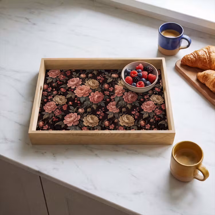 Dienblad - Bloemen - Patroon - Natuur - Vintage - Roze — 4