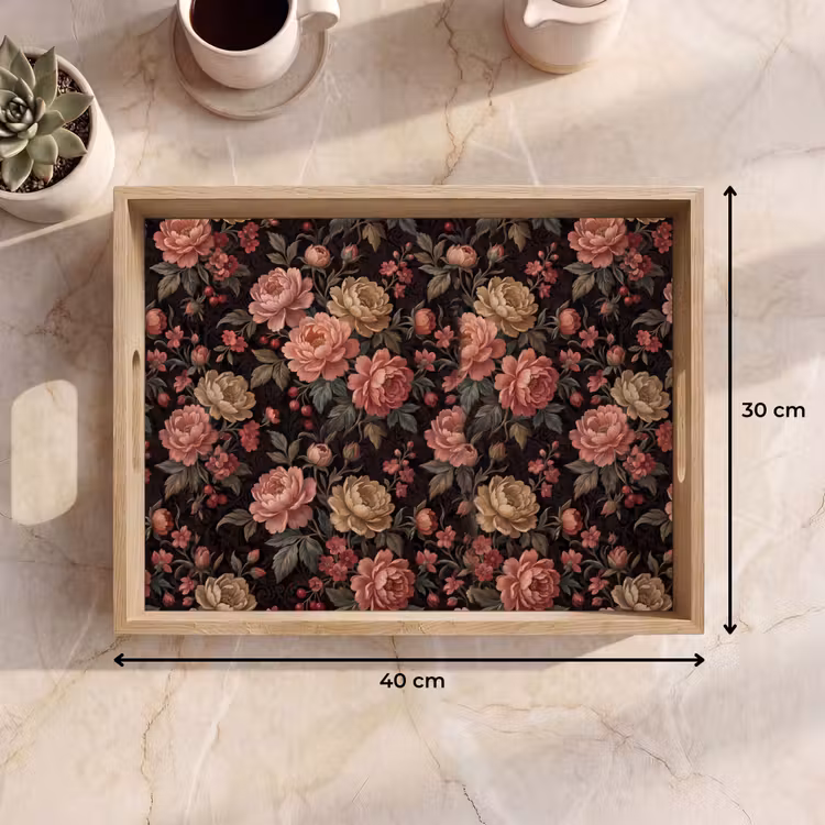 Dienblad - Bloemen - Patroon - Natuur - Vintage - Roze — 9