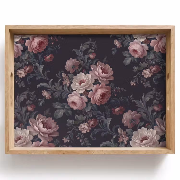 Dienblad - Bloemen - Patroon - Sierlijk - Roze - Donker — 1