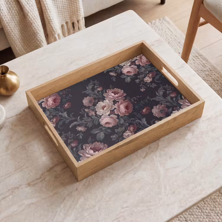 Dienblad - Bloemen - Patroon - Sierlijk - Roze - Donker — 2