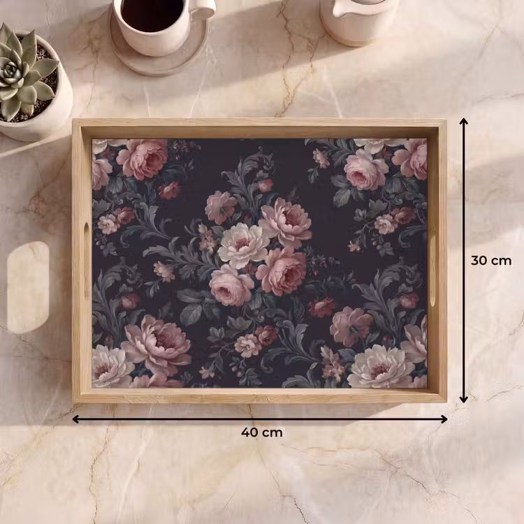 Dienblad - Bloemen - Patroon - Sierlijk - Roze - Donker — 9