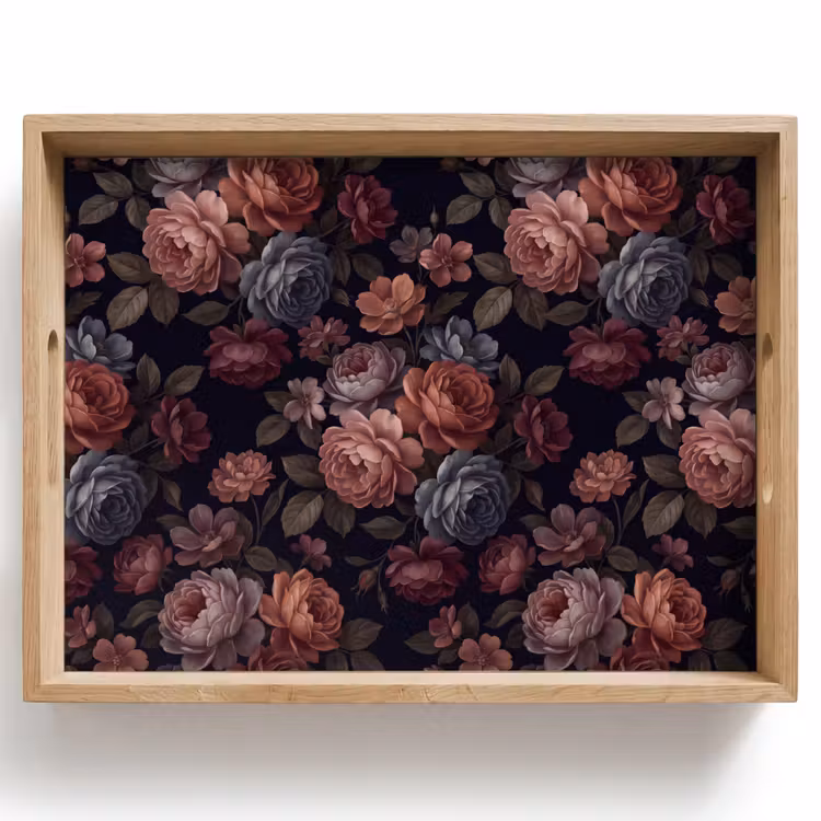 Dienblad - Bloemen - Patroon - Vintage - Donker - Roze — 1