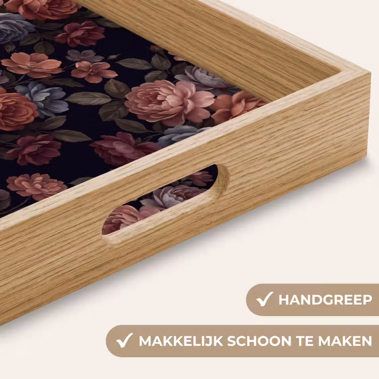 Dienblad - Bloemen - Patroon - Vintage - Donker - Roze — 5