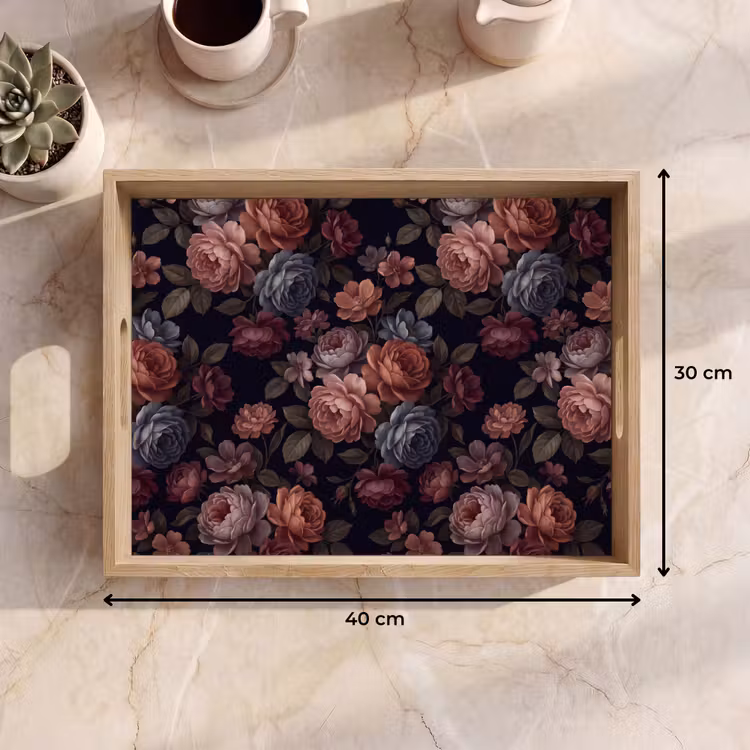 Dienblad - Bloemen - Patroon - Vintage - Donker - Roze — 9