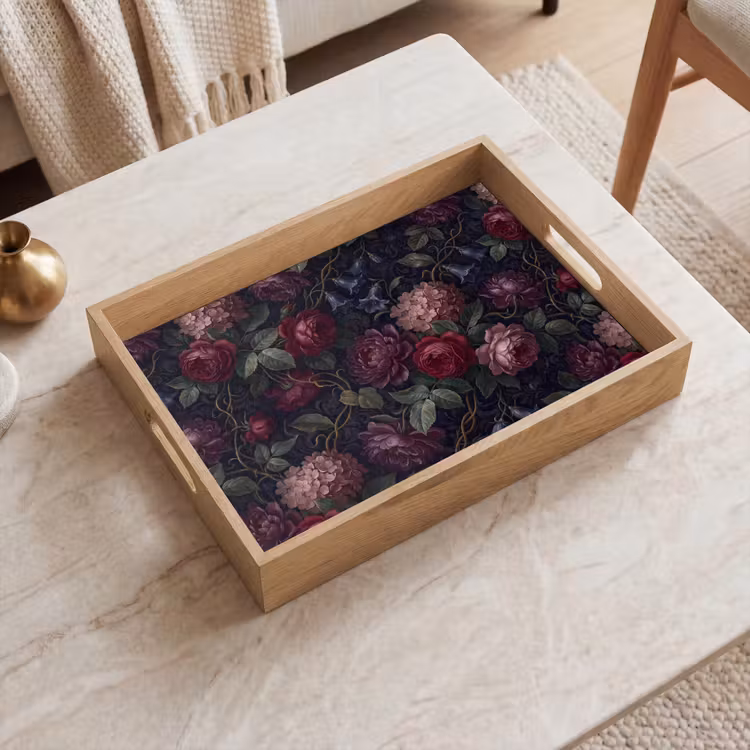 Dienblad - Bloemen - Rood - Klassiek - Donker - Patroon — 2