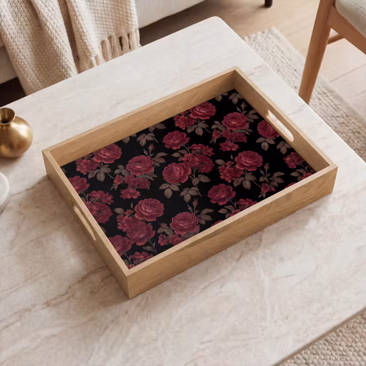 Dienblad - Bloemen - Roos - Patroon - Klassiek - Rood — 2