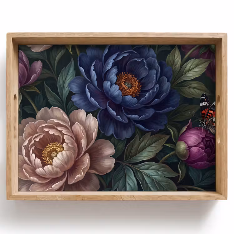 Dienblad - Bloemen - Vlinder - Natuur - Modern - Paars — 1