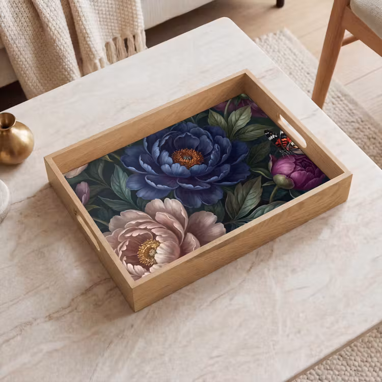 Dienblad - Bloemen - Vlinder - Natuur - Modern - Paars — 2