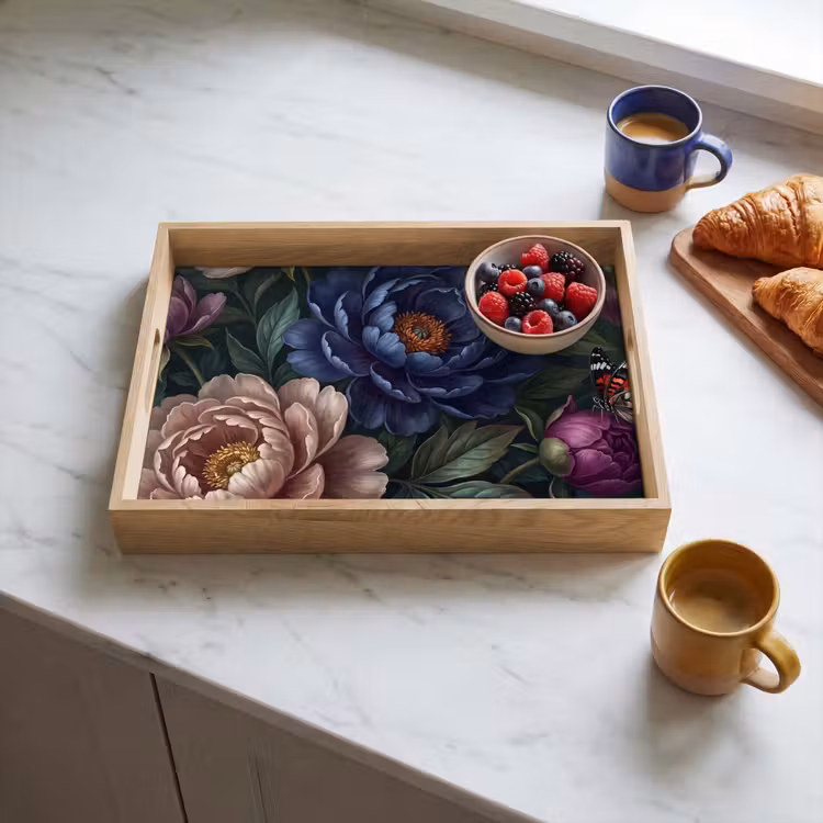 Dienblad - Bloemen - Vlinder - Natuur - Modern - Paars — 4