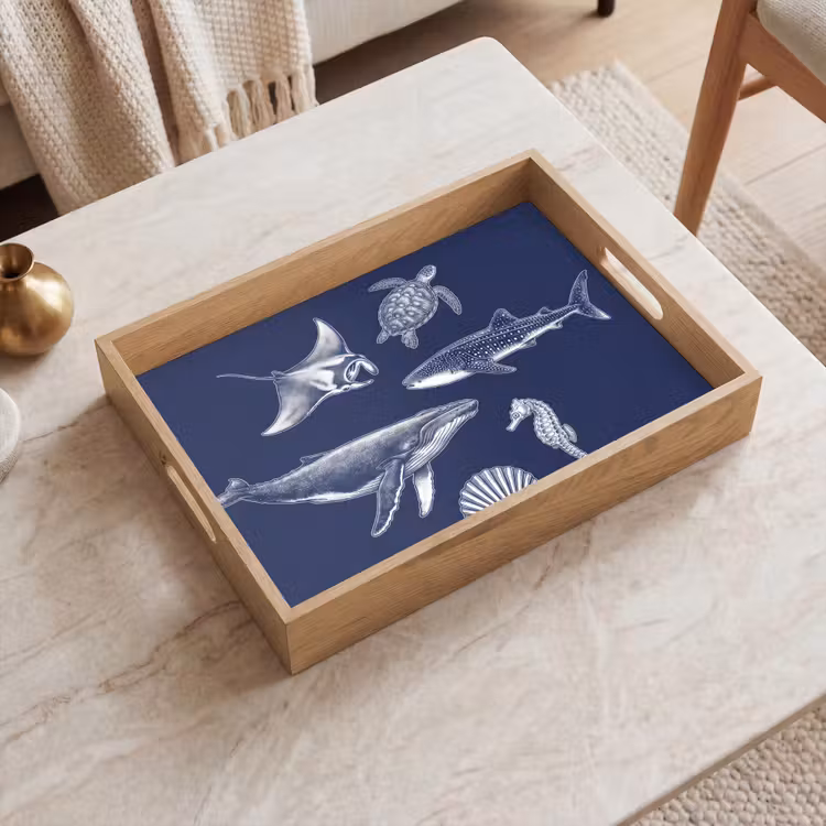 Dienblad - Dieren - Zeeleven - Oceaan - Graveren - Blauw — 2