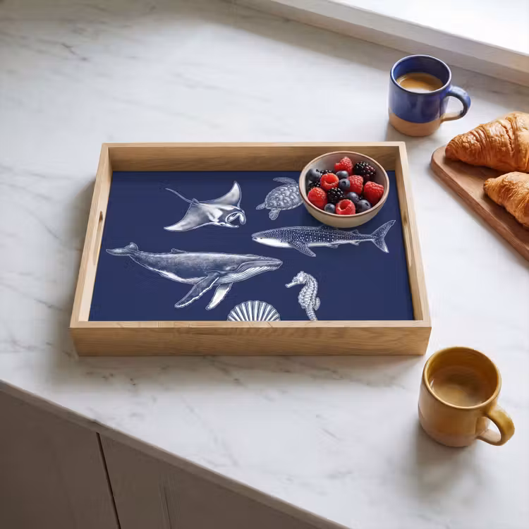 Dienblad - Dieren - Zeeleven - Oceaan - Graveren - Blauw — 4