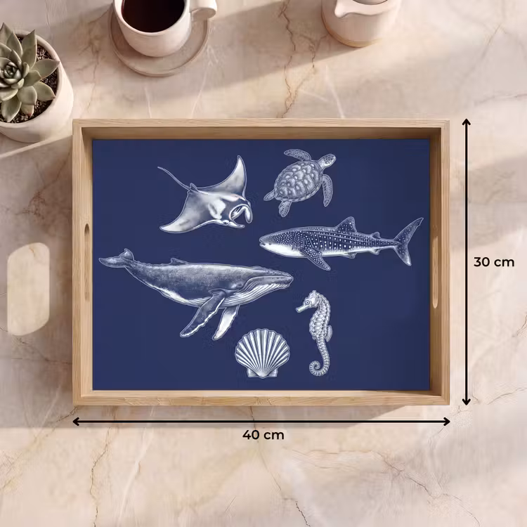 Dienblad - Dieren - Zeeleven - Oceaan - Graveren - Blauw — 9