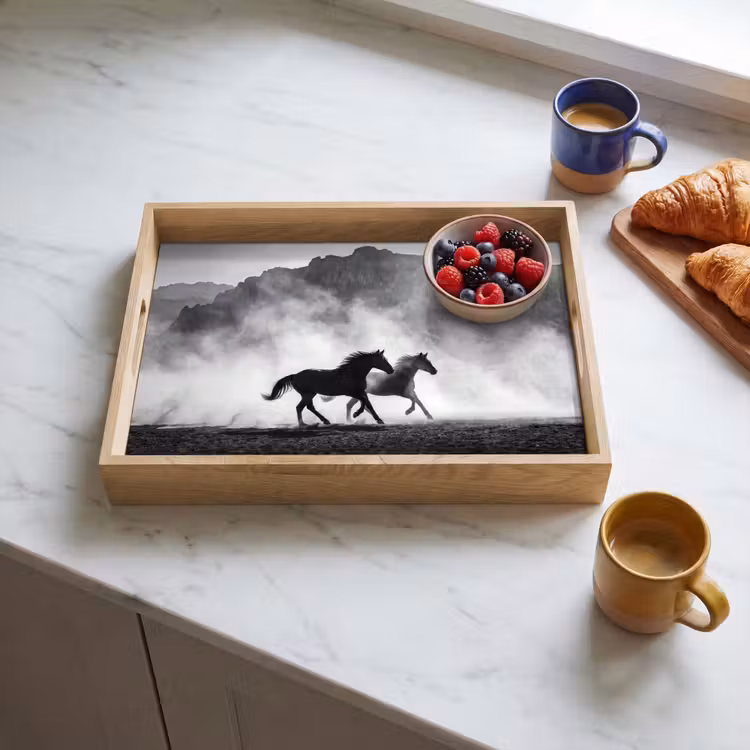 Dienblad - Paard - Ren - Stof - Zwart-wit - Dieren — 4