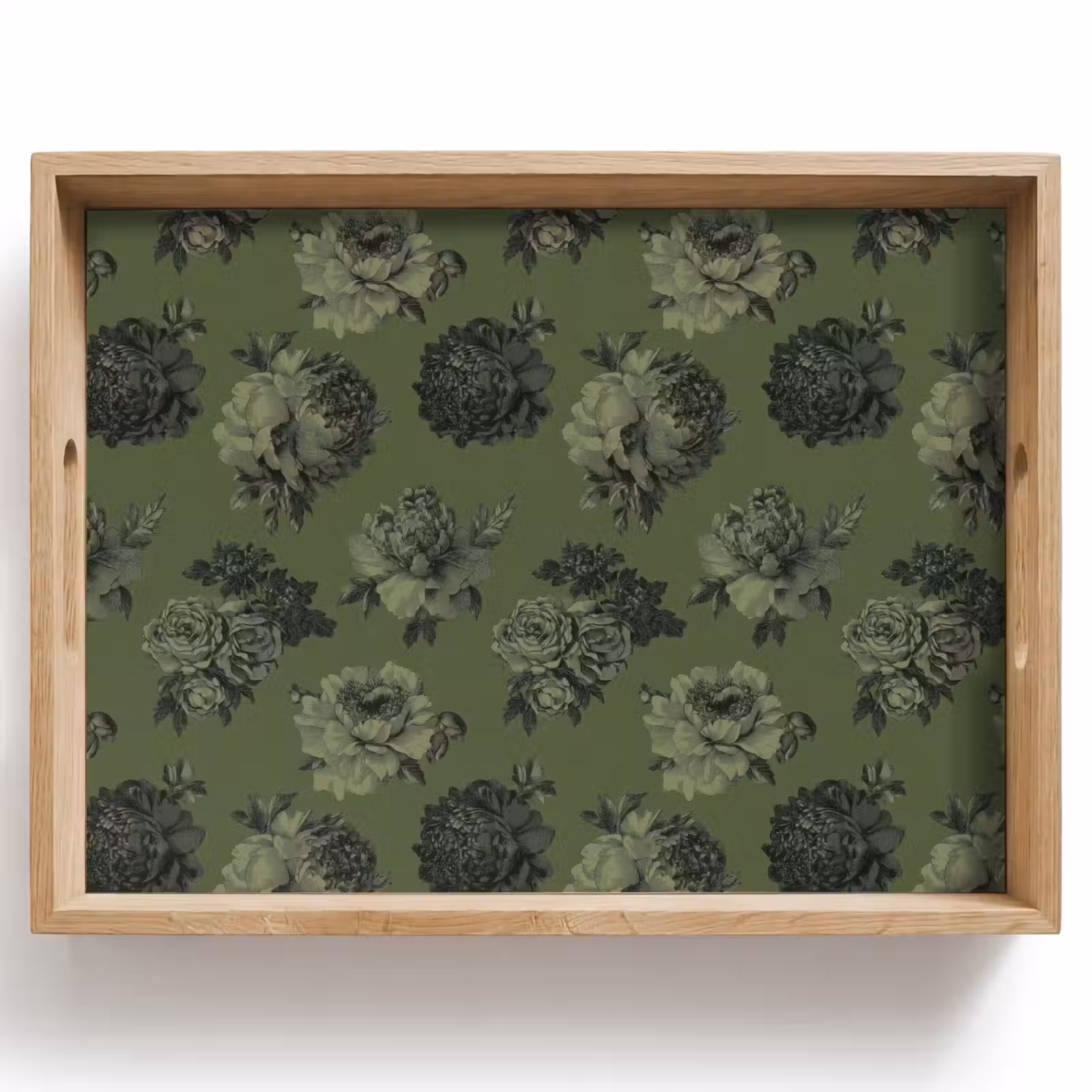 Dienblad - Klassiek - botanisch - Olijfgroen - Bloemen — 1