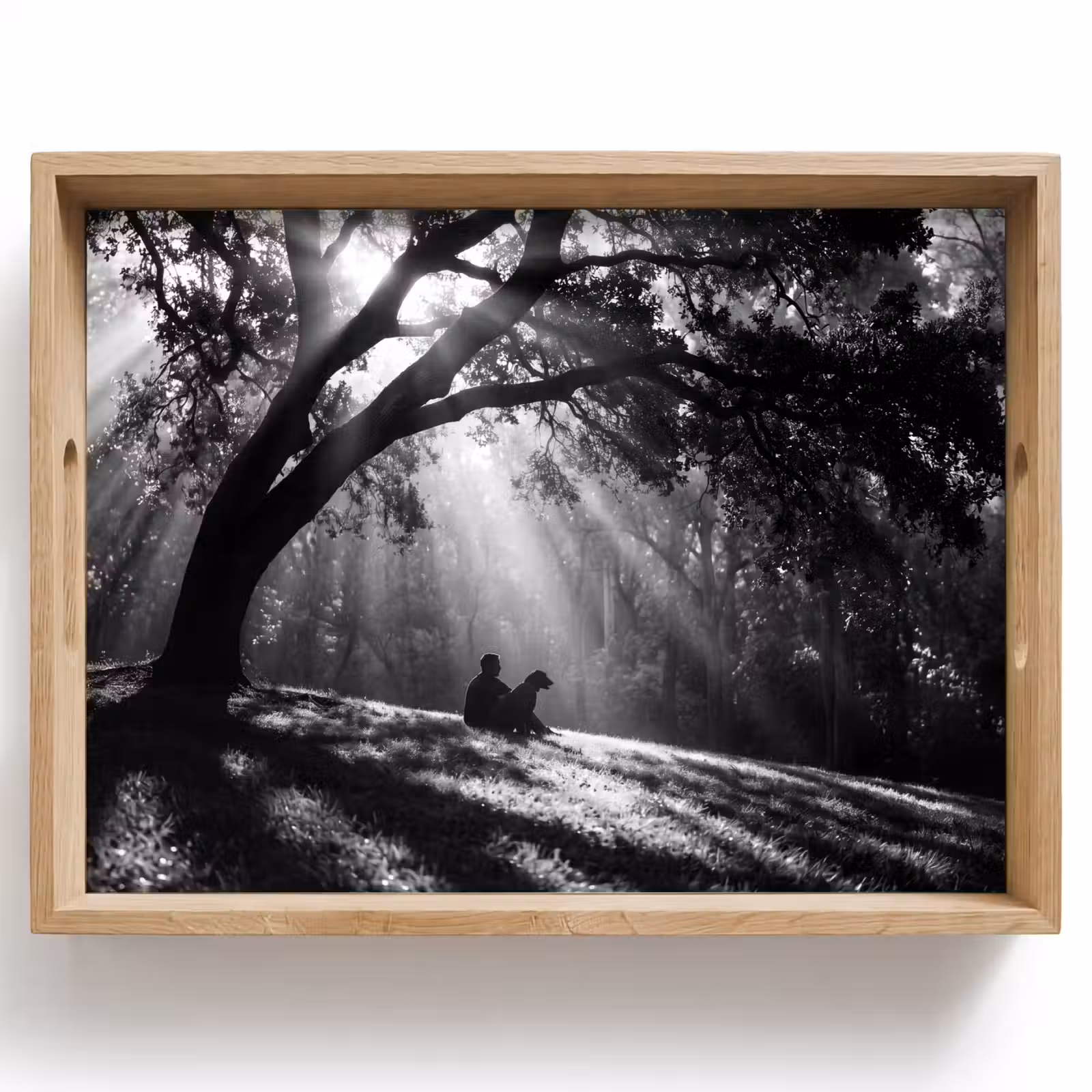 Dienblad - Mens - Hond - Natuur - Zwart-wit - Silhouet — 1
