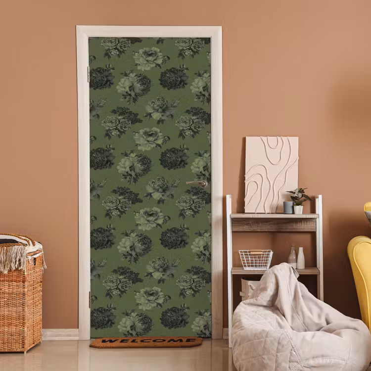 Deursticker - Klassiek - botanisch - Olijfgroen - Bloemen — 2