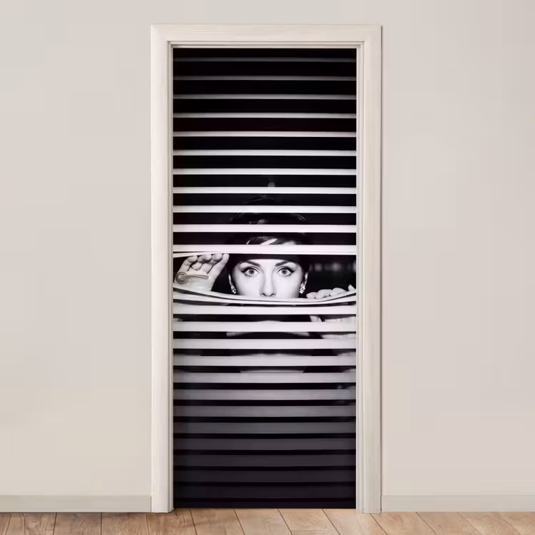 Deursticker - Vrouw - Jaloezieën - Portret - Zwart-wit — 1
