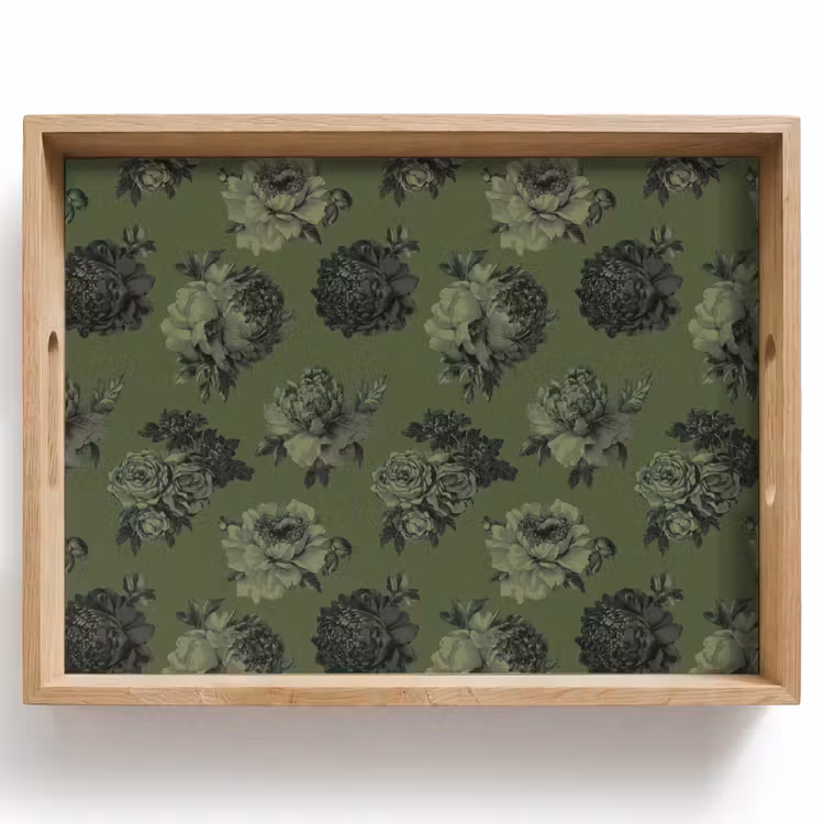 Dienblad - Klassiek - botanisch - Olijfgroen - Bloemen — 1